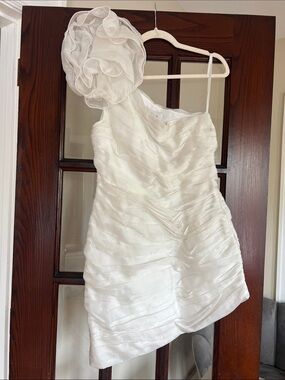 BHLDN by Anthropologie White One-Shoulder Ruffled Cocktail Dress
